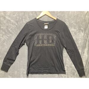 HARLEY-DAVIDSON Official LS T-Shirt Woman M Black HD Bling Rhinestone Renton WA